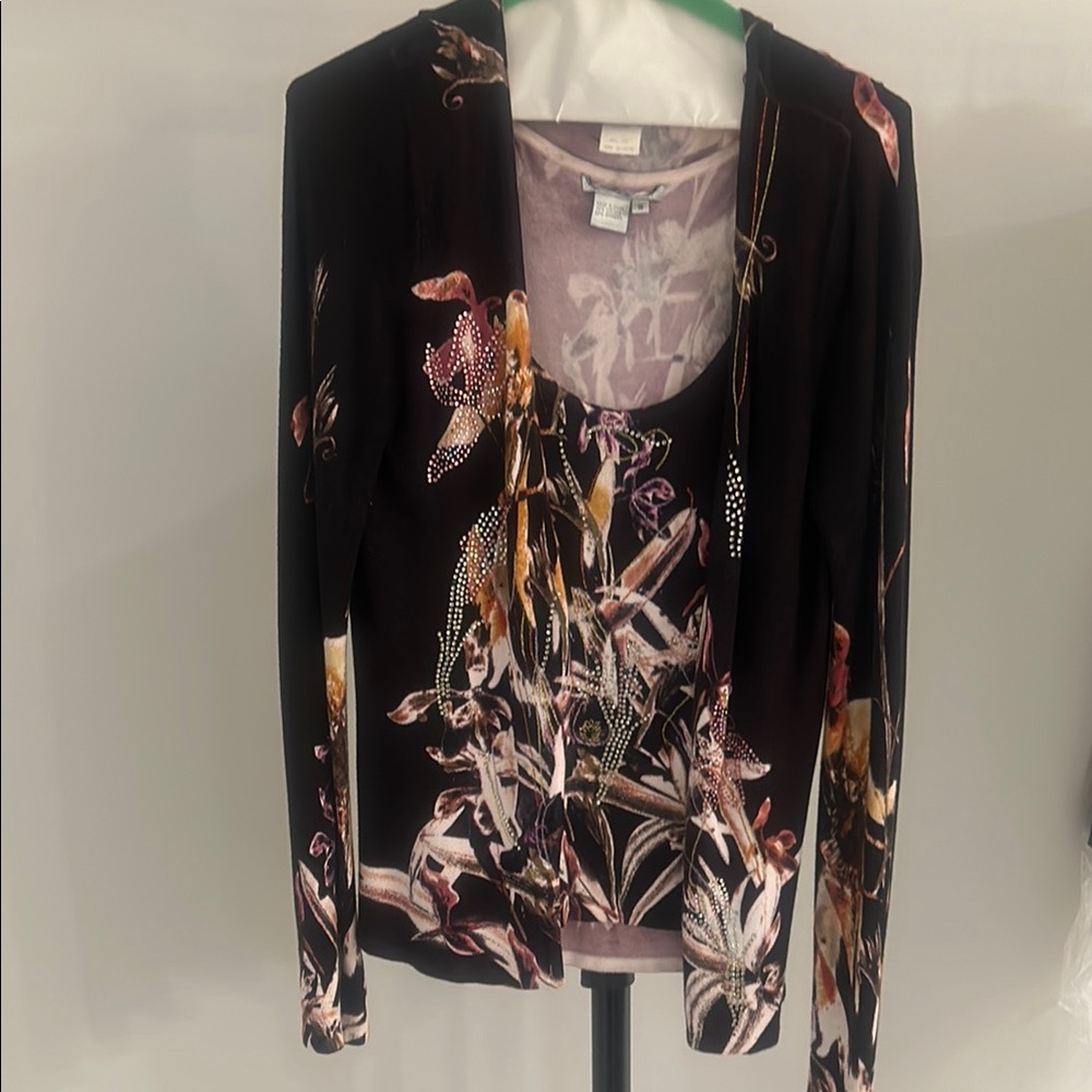 Floral Embellished Black Cardigan